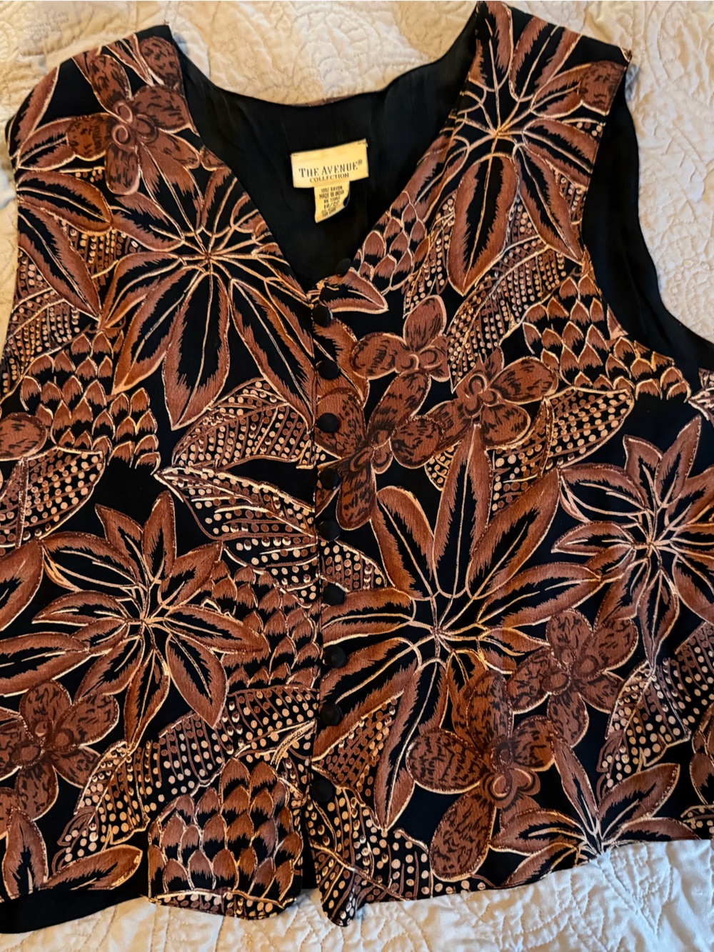 The Avenue Collection Vintage 90s Black and Brown Floral V-Neck button up